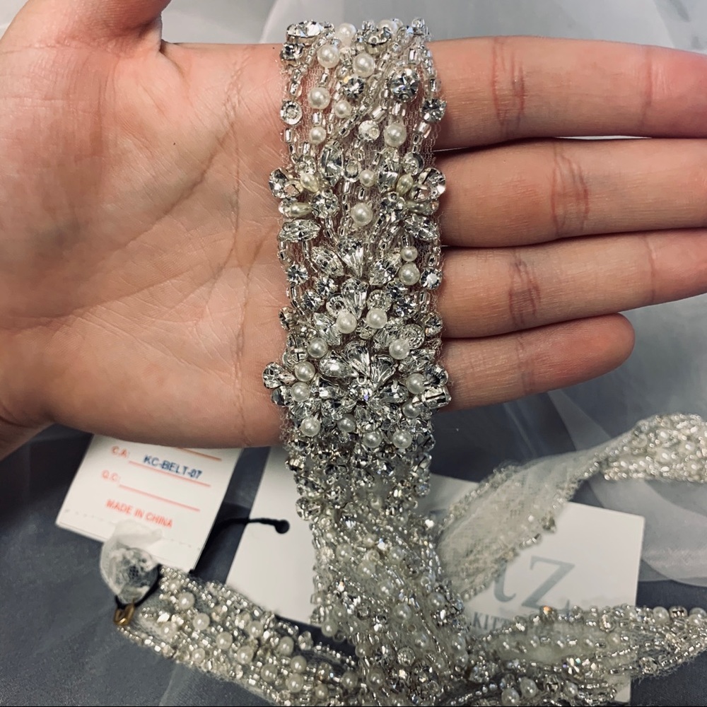 NWT Kitty Chen GLITZ Wedding Dress Belt - Ivory, 6